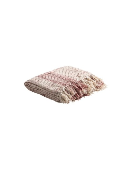 Manta Plaid SAHELER, Algodón / Beige, Burdeos - Kodu Home Design