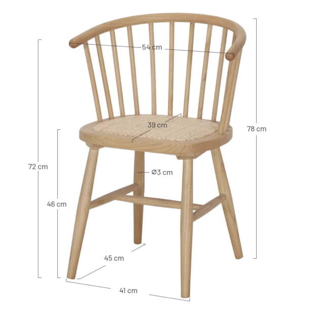 Silla SHERRY, Olmo Natural / Ratán