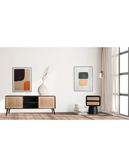 Mesita de Noche BEILEN, Madera / Negro, Natural - Kodu Home Design