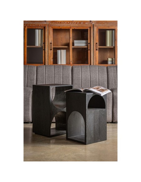 Mesa Auxiliar KIRILA 35x30x55 cm, Mango / Negro - Kodu Home Design