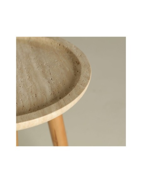 Mesa Auxiliar VIDEIX Ø43x58 cm, Madera / Beige, Marrón - Kodu Home Design