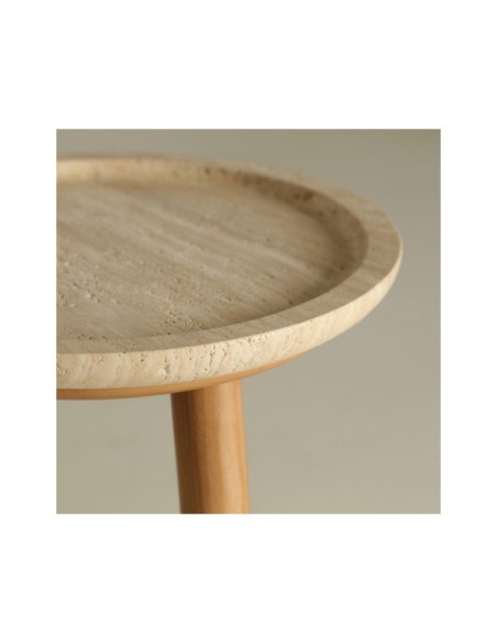 Mesa Auxiliar VIDEIX Ø43x58 cm, Madera / Beige, Marrón - Kodu Home Design