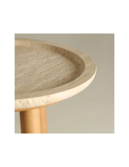 Mesa Auxiliar VIDEIX Ø36x55 cm, Madera / Beige, Marrón - Kodu Home Design