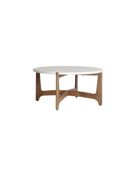 Mesa Auxiliar LAAX Ø80x40 cm, Mango / Blanco, Marrón - Kodu Home Design