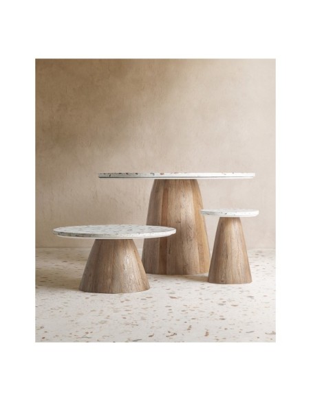 Mesa Auxiliar LAUTREC Ø80x41 cm, Terrazo / Blanco, Marrón - Kodu Home Design