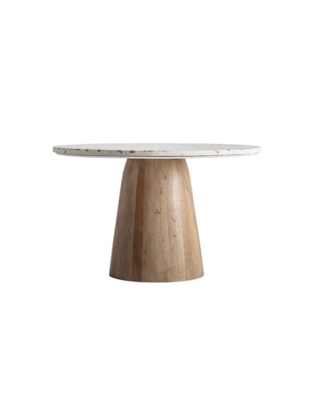 Mesa de Comedor LAUTREC Ø120 cm, Terrazo / Blanco, Marrón - Kodu Home Design