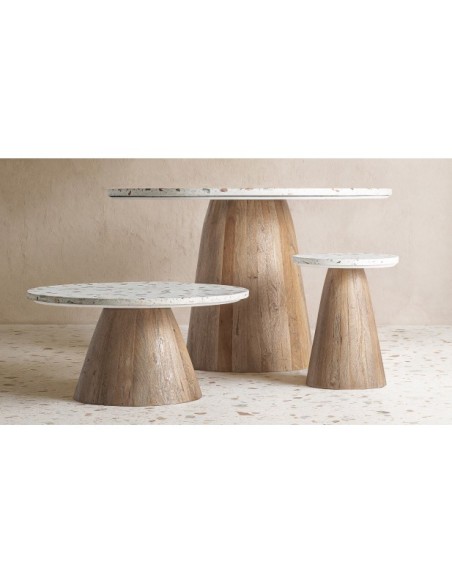 Mesa de Comedor LAUTREC Ø120 cm, Terrazo / Blanco, Marrón - Kodu Home Design