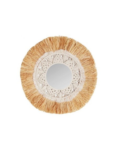 Espejo KASSES Ø45 cm, Rafia / Marrón - Kodu Home Design