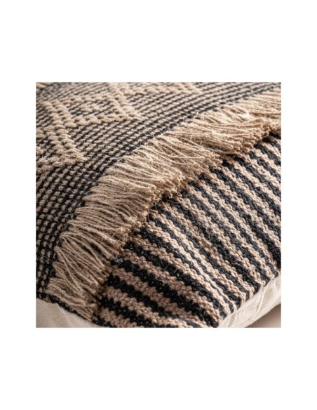 Cojín BLAHIR 45x45 cm, Yute / Marrón Claro, Negro - Kodu Home Design