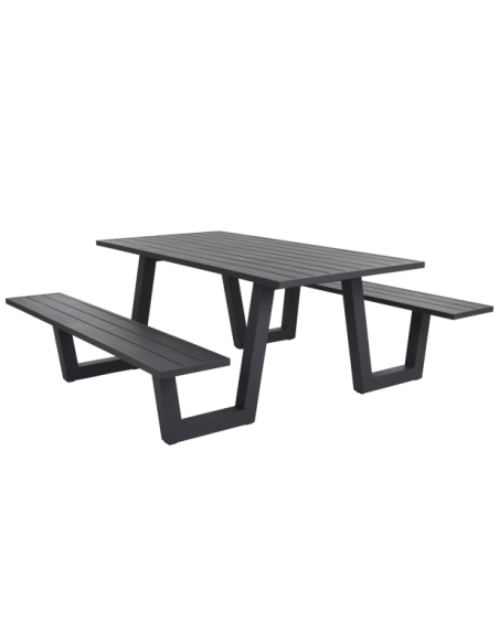 Set de Picnic (Mesa + 2 Bancos) BOLID, Aluminio Gris Antracita - Brafab