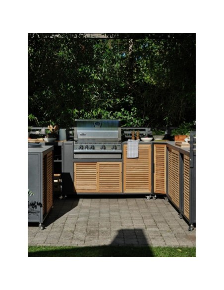 Cocina Exterior FORNAX Encimera Grande, Aluminio / Teca Natural / Negro - Brafab