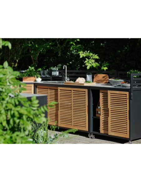 Cocina Exterior FORNAX Encimera Grande, Aluminio / Teca Natural / Negro - Brafab