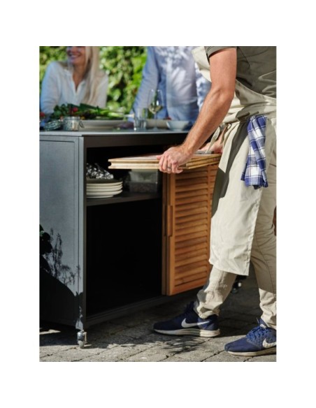 Cocina Exterior FORNAX Encimera Grande, Aluminio / Teca Natural / Negro - Brafab