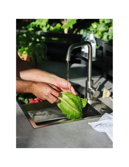 Cocina Exterior FORNAX Encimera Grande, Aluminio / Teca Natural / Negro - Brafab