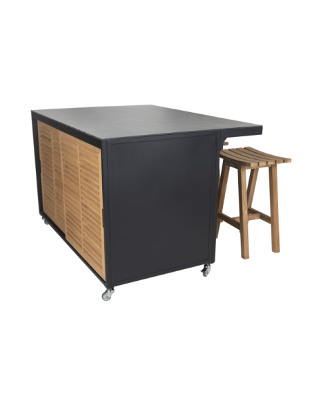 Cocina Exterior FORNAX Encimera Grande, Aluminio / Teca Natural / Negro - Brafab