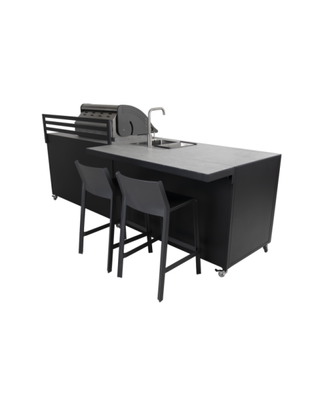 Cocina Exterior FORNAX Encimera Grande, Aluminio / Teca Natural / Negro - Brafab