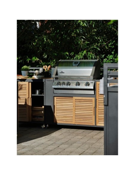 Cocina Exterior FORNAX Módulo Esquina, Aluminio / Teca Natural / Negro - Brafab