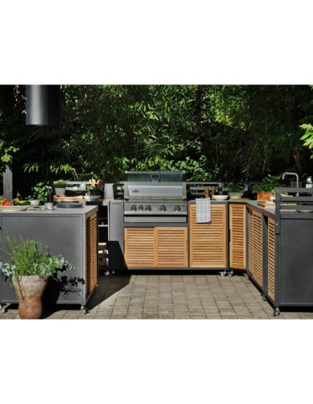 Cocina Exterior FORNAX Módulo Esquina, Aluminio / Teca Natural / Negro - Brafab