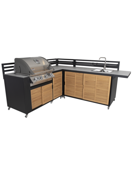 Cocina Exterior FORNAX Módulo Esquina, Aluminio / Teca Natural / Negro - Brafab