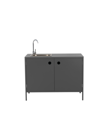 Cocina Exterior KELIA - Aparador con Grifo y Fregadero 121x91/125 cm, Aluminio Gris Antracita - Brafab