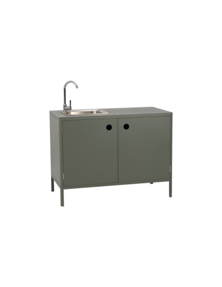 Cocina Exterior KELIA - Aparador con Grifo y Fregadero 121x91/125 cm, Aluminio Verde - Brafab