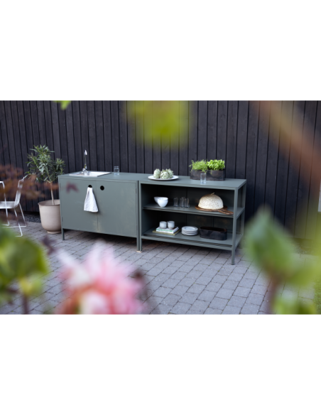 Cocina Exterior KELIA - Aparador con Grifo y Fregadero 121x91/125 cm, Aluminio Verde - Brafab