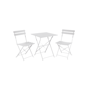 Set Exterior Plegable PONTE Mesa + 2 Sillas, Acero Blanco...