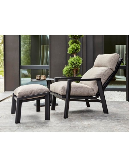 Sillón SLIDE Reclinable y Plegable, Aluminio / Textilene / Negro / Natural - Brafab