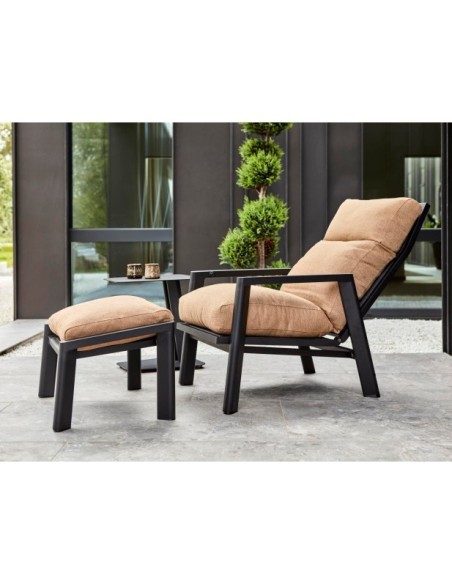 Sillón SLIDE Reclinable y Plegable, Aluminio / Textilene / Negro / Canela - Brafab