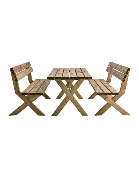 Set de Comedor Exterior TALLBACKEN (Mesa + 2 Bancos), Madera Marrón - Brafab