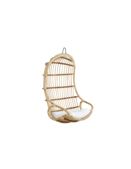 Sillón Colgante Exterior VALLDA con Cojines, Ratán Natural / Blanco - Brafab
