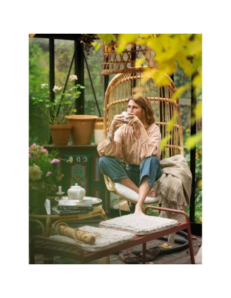 Sillón Colgante Exterior VALLDA con Cojines, Ratán Natural / Blanco - Brafab