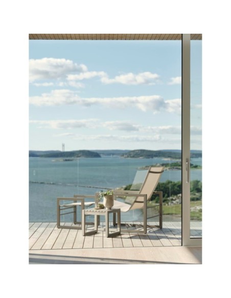 Reposapiés Exterior VEVI, Aluminio / Textilene / Caqui / Blanco - Brafab