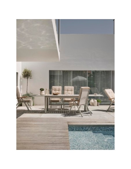 Silla Exterior Plegable ANDY, Aluminio / Textilene / Gris Claro / Blanco Roto - Brafab