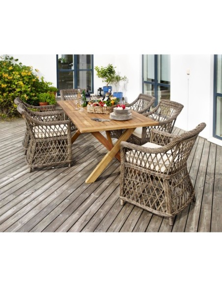 Sillón Exterior BEATRICE, Ratán sintético / Olefina / Marrón / Beige - Brafab