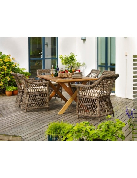 Sillón Exterior BEATRICE, Ratán sintético / Olefina / Marrón / Beige - Brafab