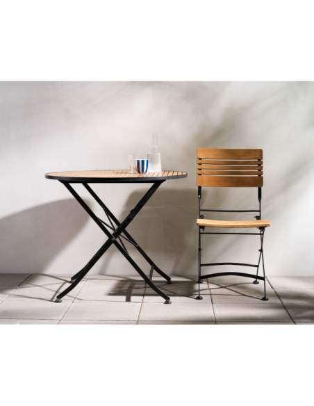 Silla de Comedor Exterior BREWER, Acero Negro / Madera de Teca - Brafab