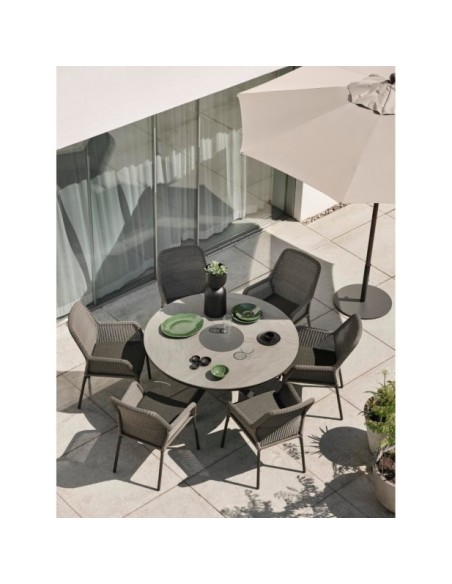 Silla de Comedor Exterior DIMMA, Ratán sintético / Olefina / Gris Antracita / Gris - Brafab