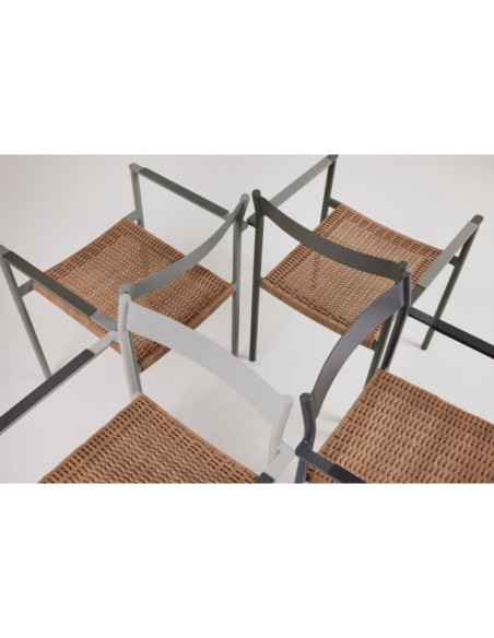 Silla de Comedor Exterior DK, Aluminio / Ratán sintético / Gris Claro / Natural - Brafab