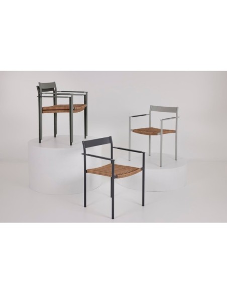 Silla de Comedor Exterior DK, Aluminio / Ratán sintético / Gris Claro / Natural - Brafab