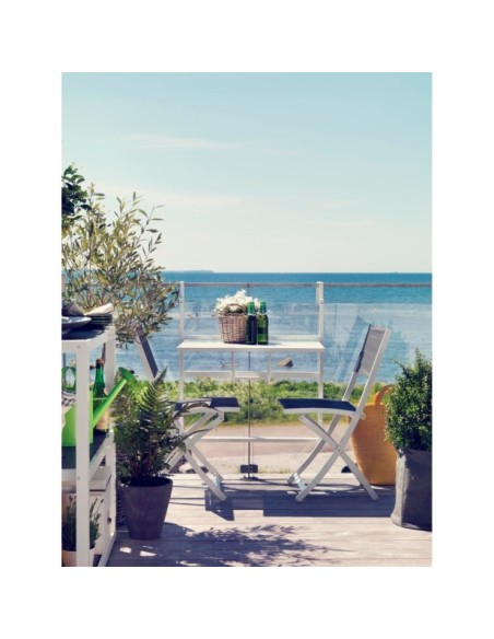 Silla de Comedor Plegable Exterior LEONE, Aluminio / Textilene / Blanco / Gris - Brafab