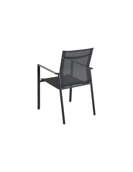 Silla de Comedor Exterior LYRA, Acero Inox / Textilene / Negro / Gris Perla - Brafab