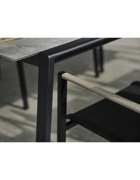 Silla de Comedor Exterior LYRA, Acero Inox / Textilene / Negro / Gris Perla - Brafab