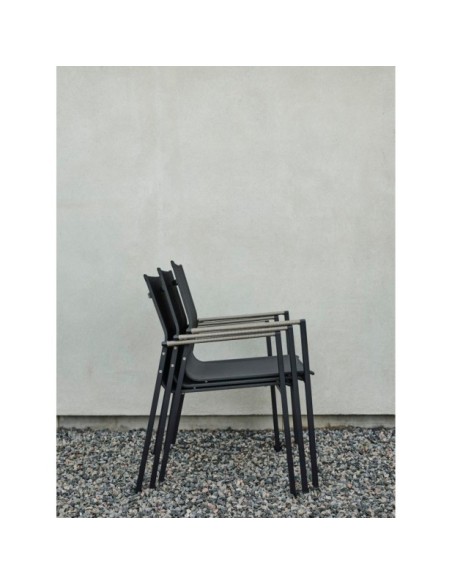 Silla de Comedor Exterior LYRA, Acero Inox / Textilene / Negro / Gris Perla - Brafab