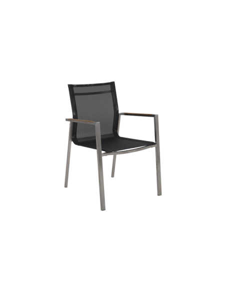 Silla de Comedor Exterior NAOS, Acero inoxidable / Teca / Textilene / Natural / Gris - Brafab