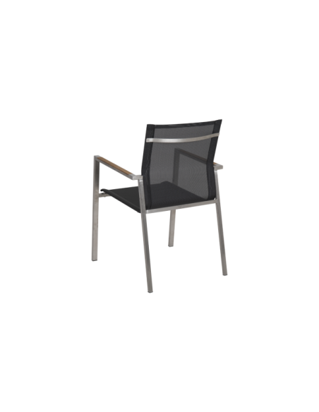 Silla de Comedor Exterior NAOS, Acero inoxidable / Teca / Textilene / Natural / Gris - Brafab