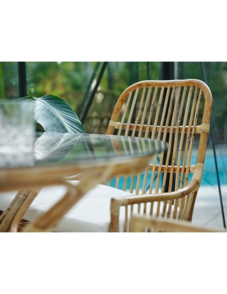 Silla de Comedor Exterior VALLDA, Ratán / Olefina / Natural / Blanco - Brafab