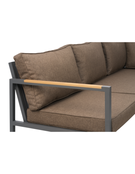 Set Sofá 214x279x81 cm y Mesa de Centro CAP, Aluminio, Textilene, Madera Sintética / Antracita / Marrón - Brafab