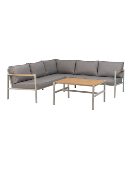 Set Sofá 214x214x81 cm y Mesa de Centro CAP, Aluminio, Textilene, Madera Sintética / Gris Claro / Gris - Brafab