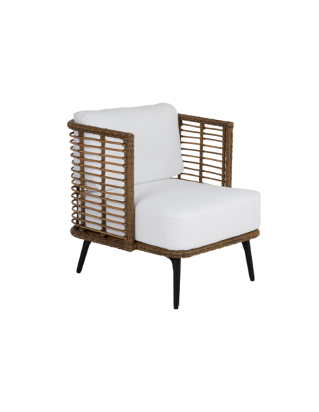 Sillón Exterior COVELO, Ratán Sintético, Olefina / Natural / Negro - Brafab